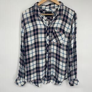 Rails Top Women’s Medium Blue Plaid Preppy Collegiate Oversized